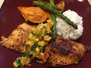 Grilled trout with fresh mango cilantro salsa